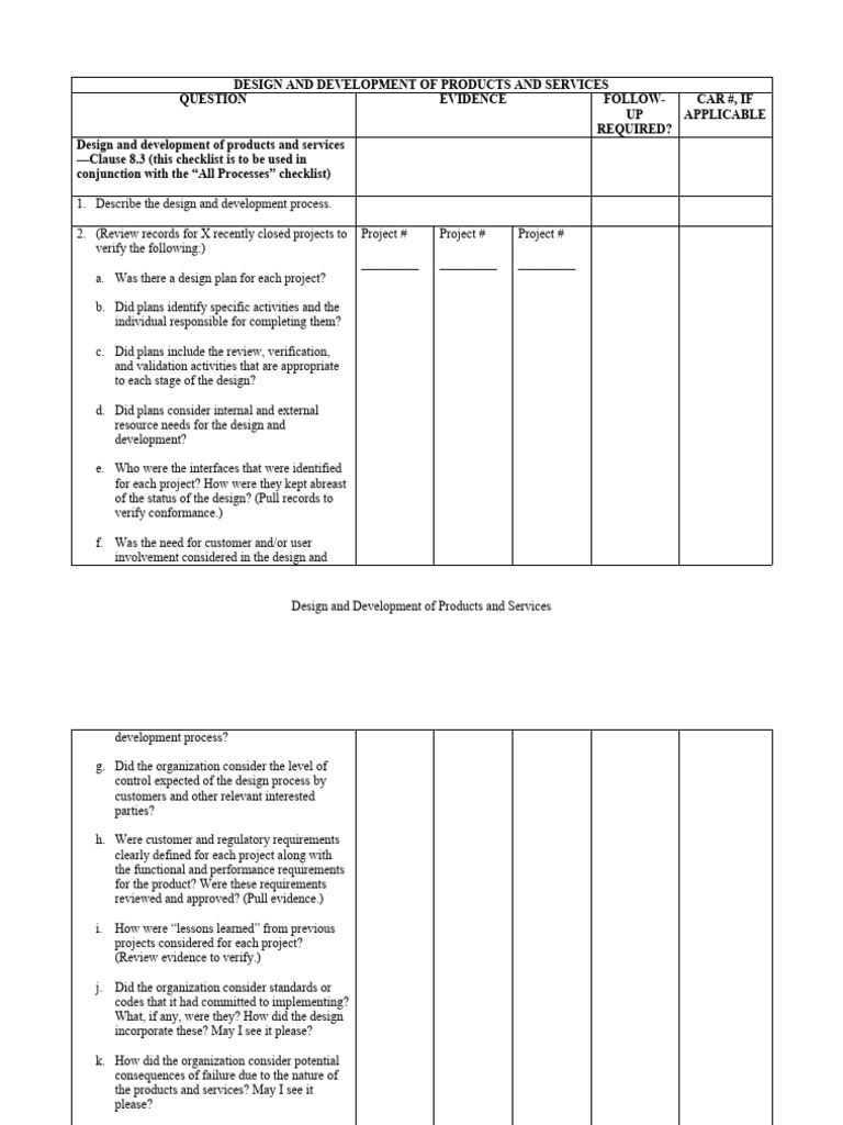 Design Process Checklist Overview | PDF | Verification And Validation ...