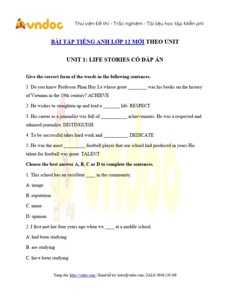 Bai tap unit 1 lop 12 life stories co dap an pdf vietnam