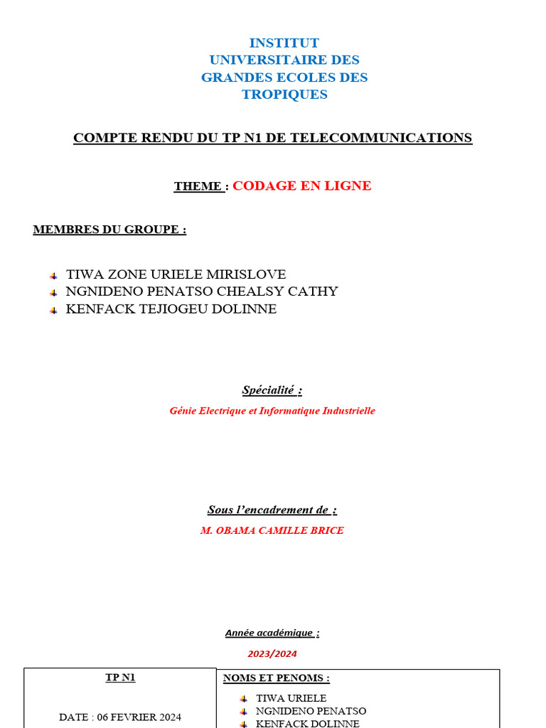 Compte Rendu Du TP N1 de Telecommunications | PDF | Débit binaire ...