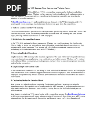 Resume for Vfx Job