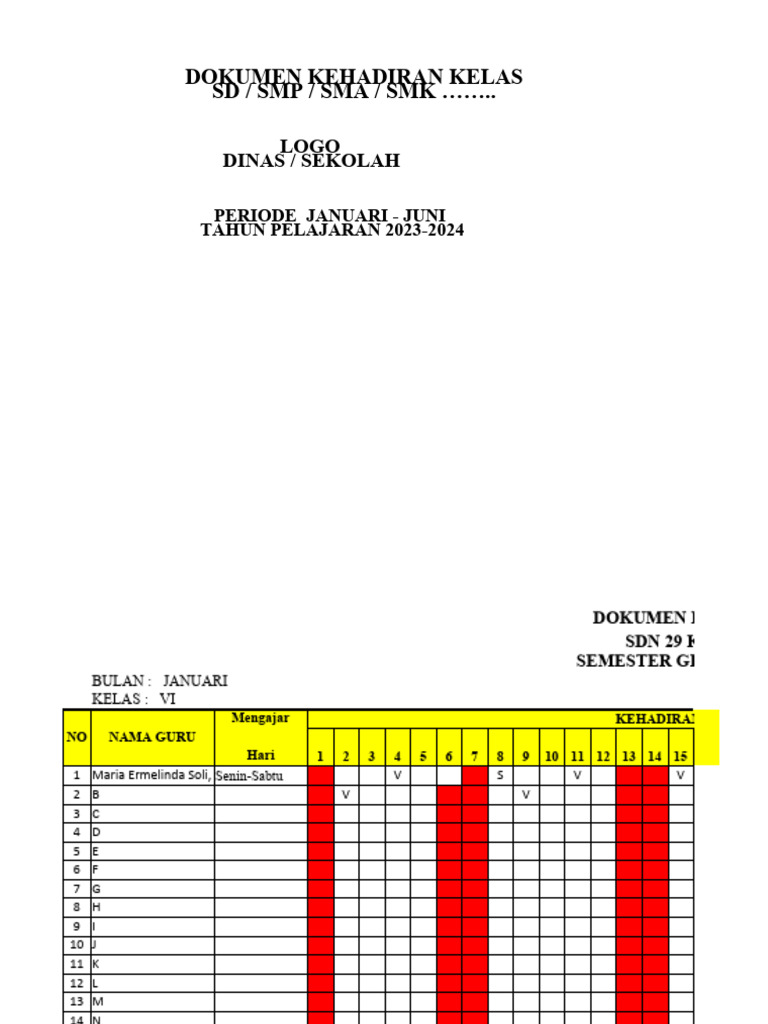 Contoh Dokumen Kehadiran Kelas Pdf