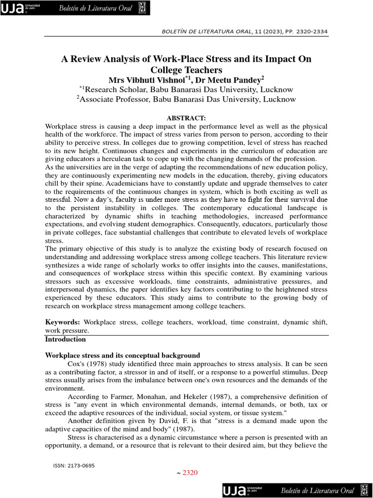 A Review Analysis of Work-Place Stress and Its Impact On College ...