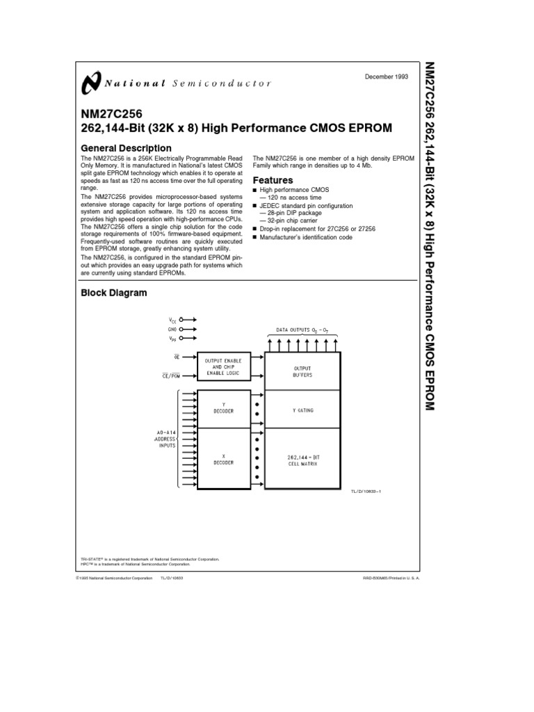 NM27C256 262,144-Bit (32K X 8) High Performance CMOS EPROM