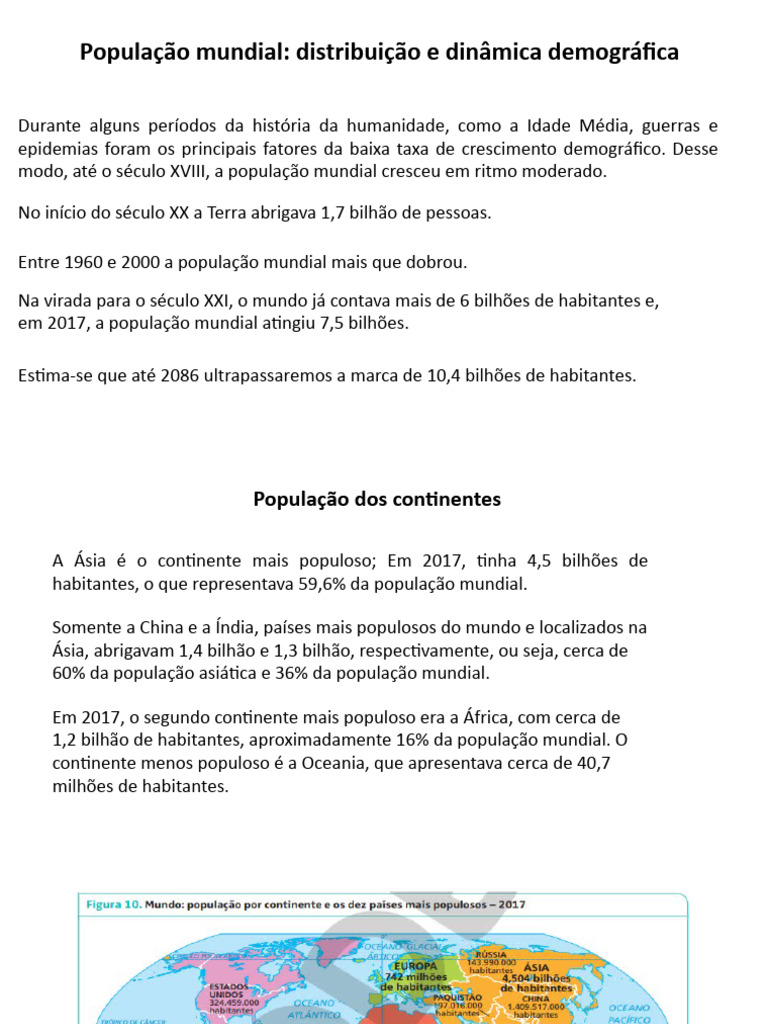 Dinâmica da População Mundial por Continente | PDF | População mundial ...