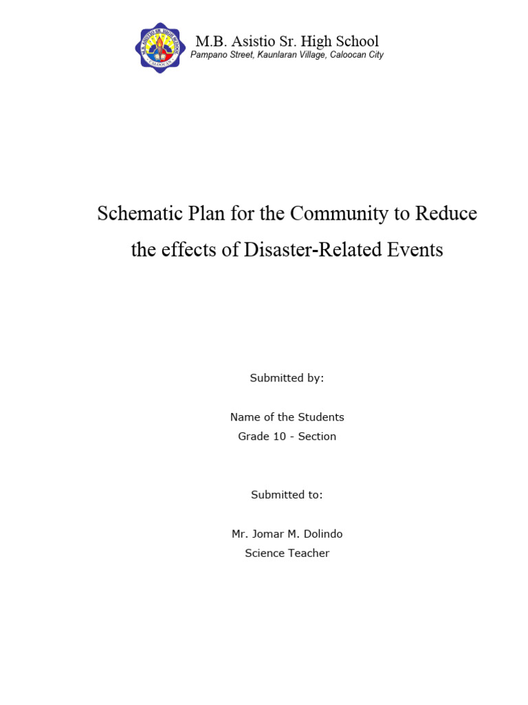 Science 10 Week 3 - Disaster Community Plan | PDF