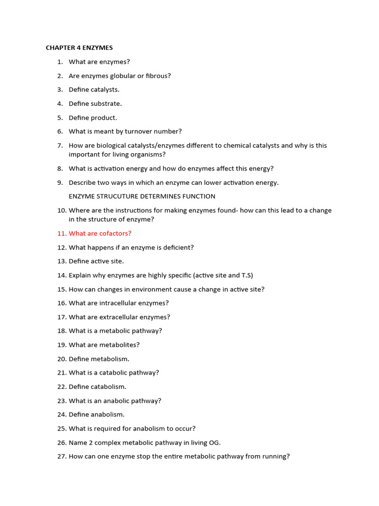 Chapter 4 Enzymes Pdf Enzyme Inhibitor Cofactor Biochemistry
