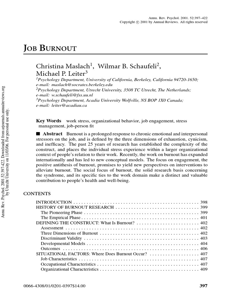 J Ob B Urnout | PDF | Occupational Burnout | Stress (Biology)
