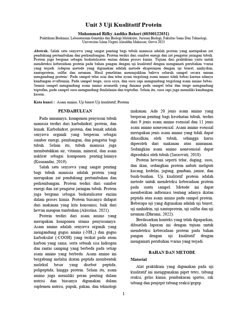 Unit 3 Uji Kualitatif Protein Done Pdf