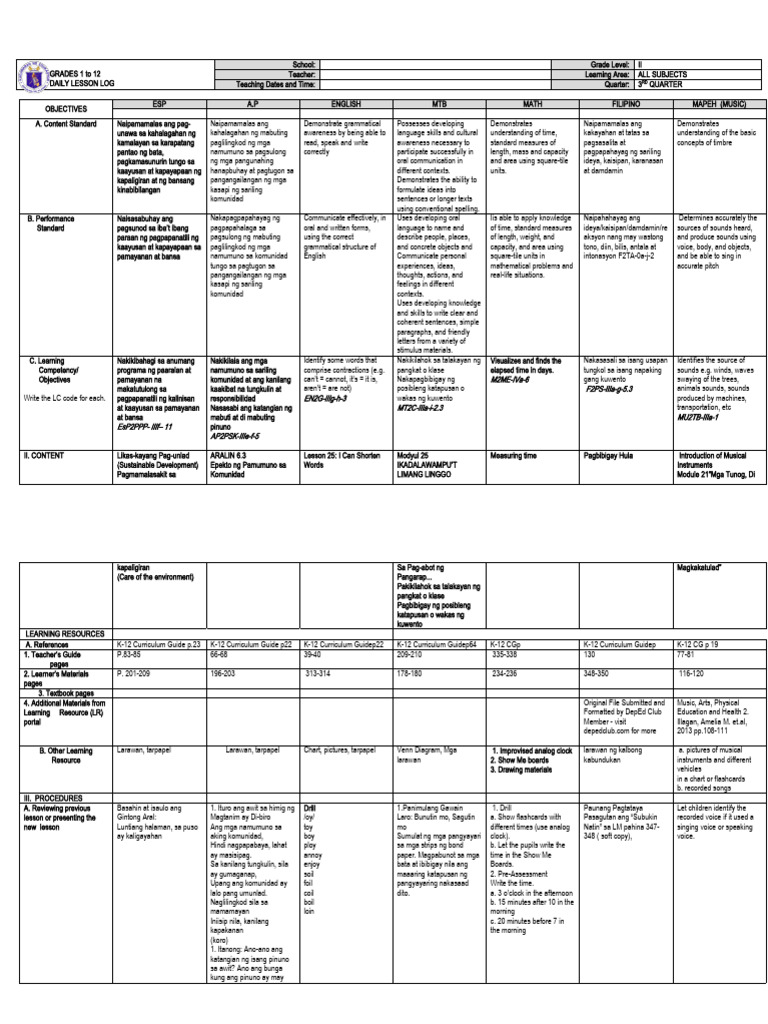 DLL All Subjects 2 q3 w7 d1 | PDF