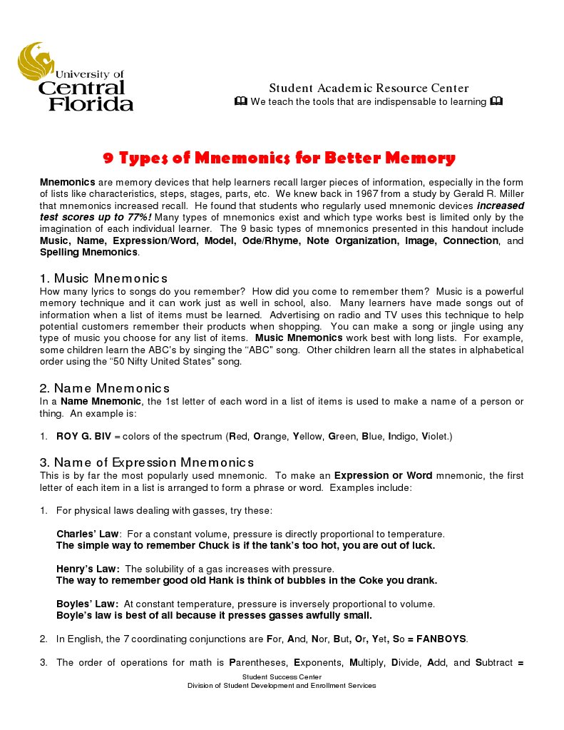 Mnemonic ideas in research example picture