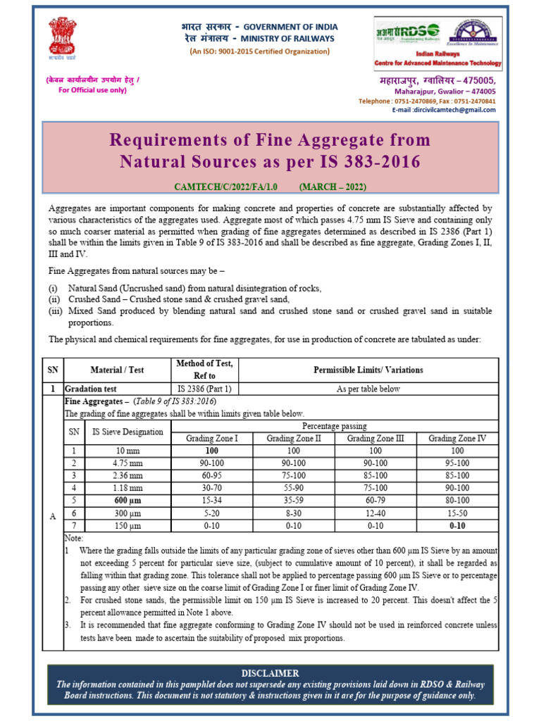 Fine Aggregate Requirements IS 383-2016 | PDF | Concrete | Building ...