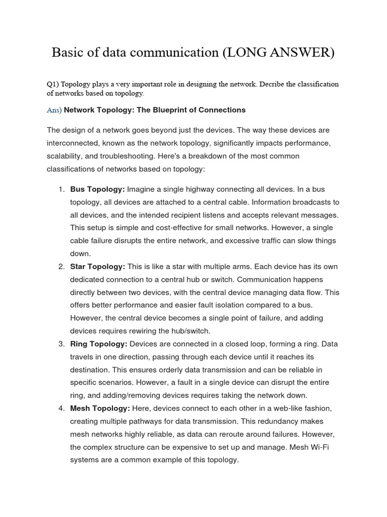 Basic of Data Communication LONG ANSWER | PDF | Network Topology ...