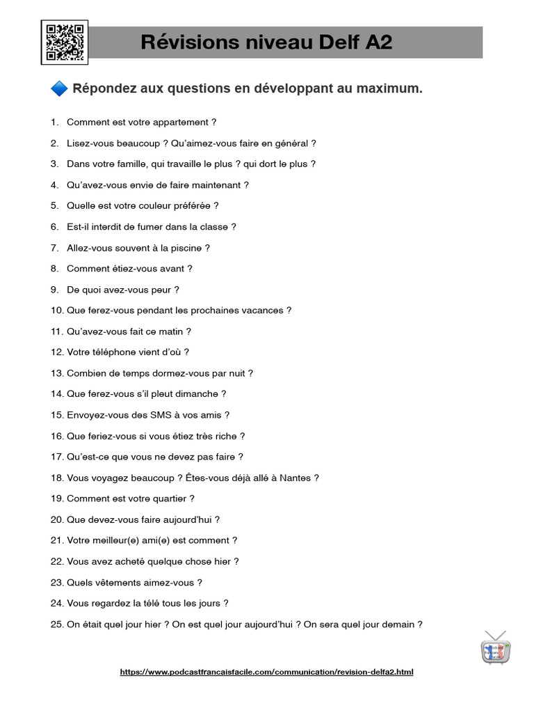 Questions pour révisions DELF A2 | PDF | Échecs | Théorie (échecs)