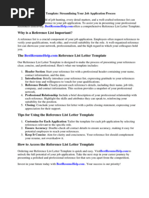 Reference List Letter Template