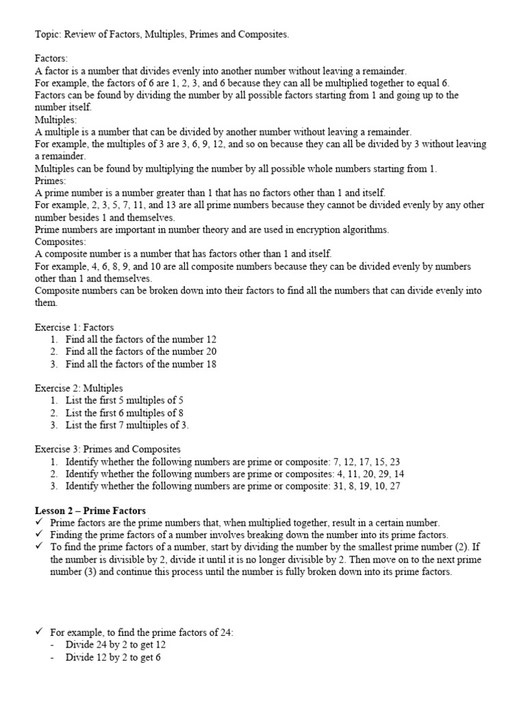 Factors, Multiples, Primes & LCM Guide | PDF | Exponentiation | Arithmetic