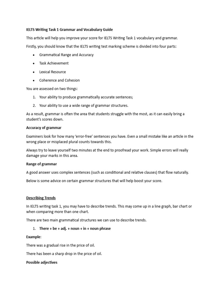 Ielts Writing Task 1 Grammar And Vocabulary Guide