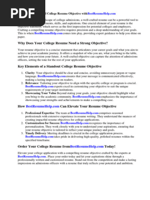 Resume for College Objective