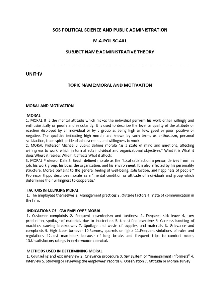 Morale Pol - sc.401 | PDF | Motivational | Motivation
