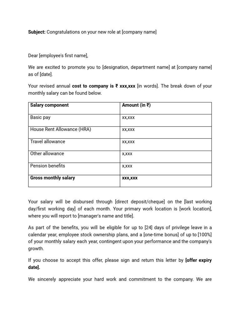 Internal Job Offer Letter Template PDF