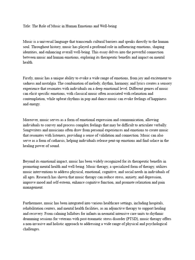 The Role Of Music In Human Emotions And Well Being Pdf Emotions