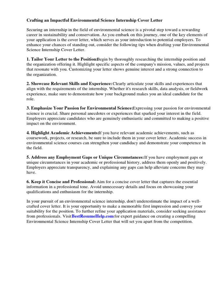 Environmental Science Internship Cover Letter Pdf Résumé Internship