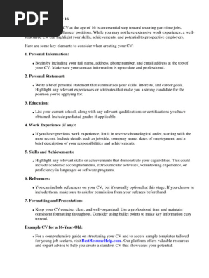 Cv Examples Uk for 16