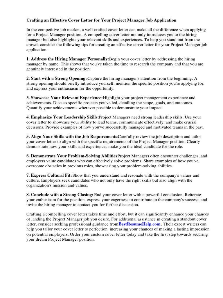 Project Manager Cover Letter Tips | PDF | Résumé | Project Management