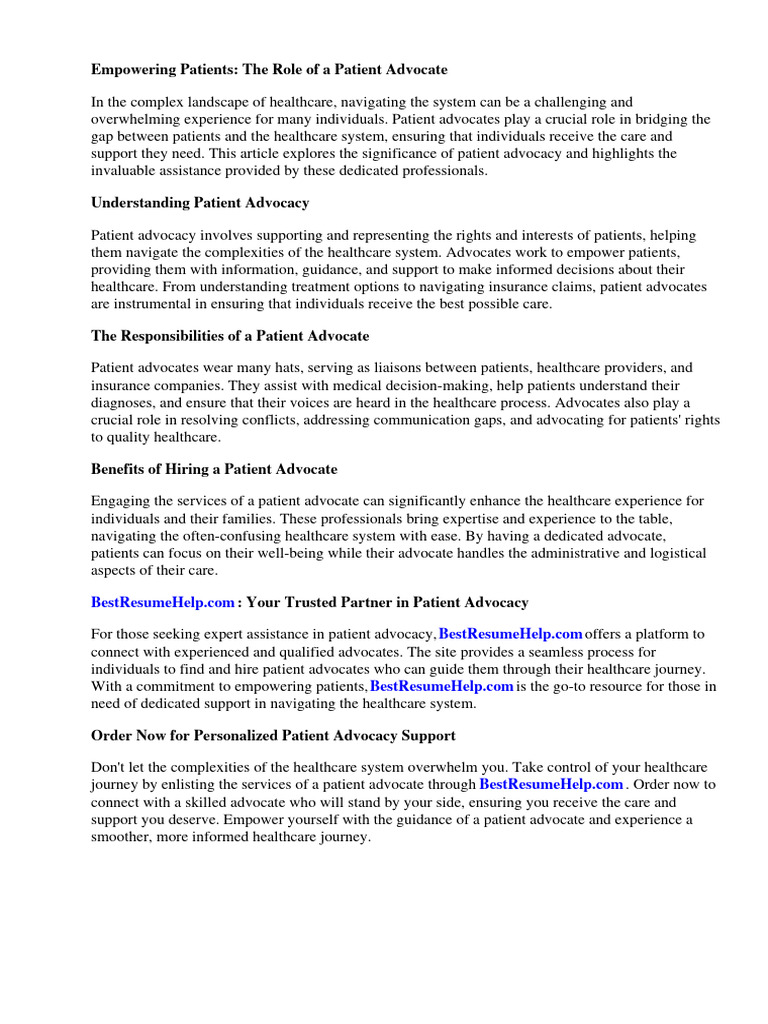 Patient Advocate For Hospital