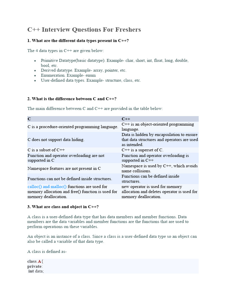 C++ Interview Questions PDF Class Programming) C++