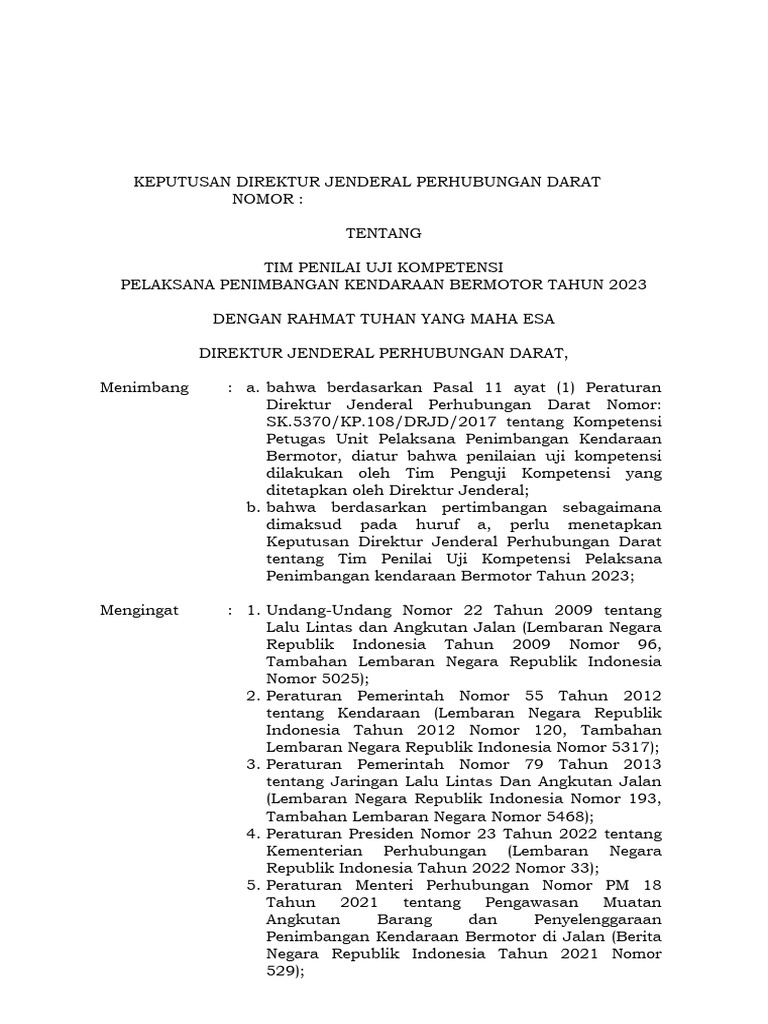 SK Tim Penilai Uji Kompetensi Uppkb 2023 | PDF
