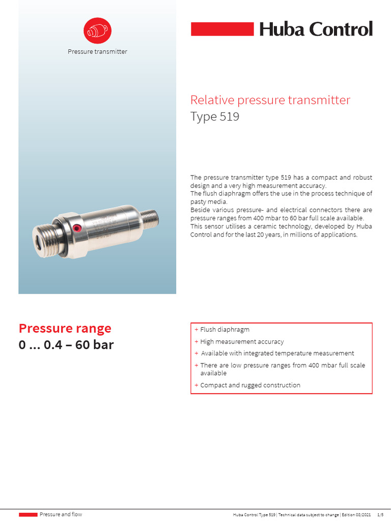 519 Pressure Sensor | PDF | Pressure Measurement | Pressure