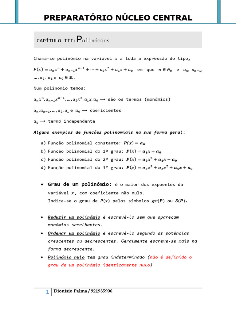 Guia Prático de Polinômios | PDF | Polinomial | Função (Matemática)