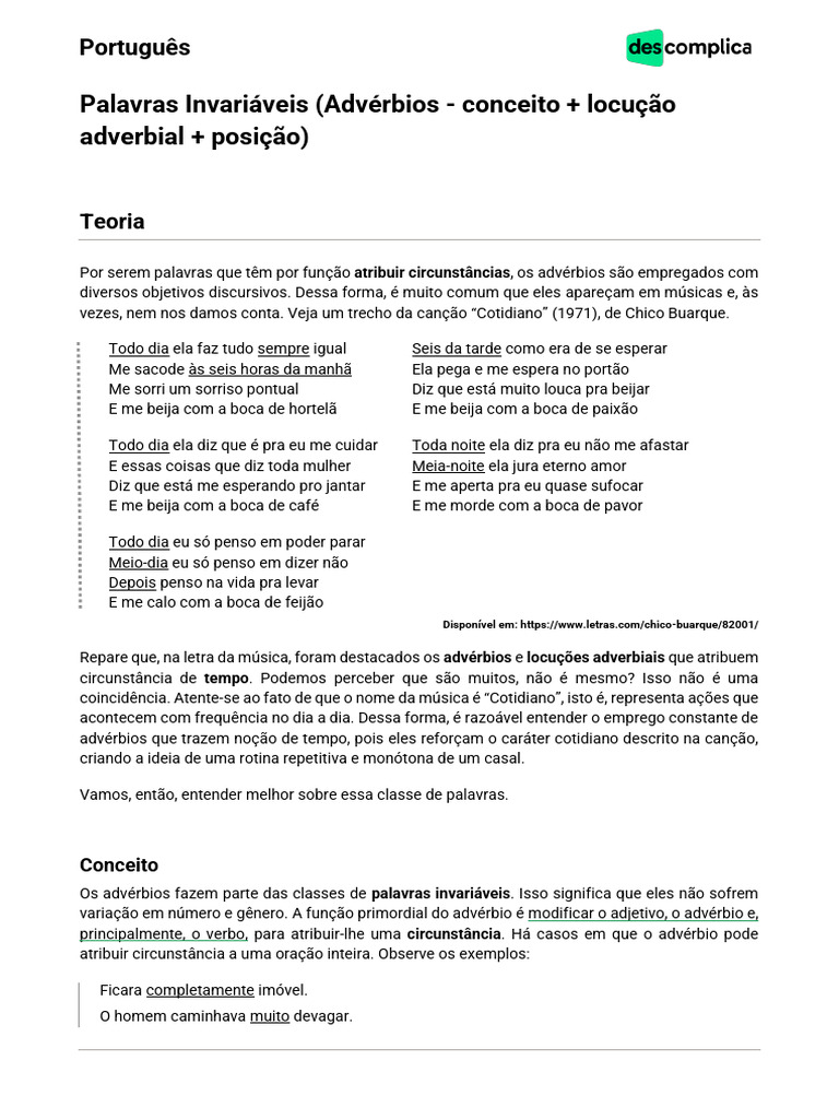 Palavras Invariáveis (Advérbios - Conceito + Locução Adverbial ...