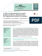 La Sífilis y La Experimentación en Humanos: Perspectiva Histórica y Reflexiones Éticas. de La Segunda Guerra Mundial A La Actualidad