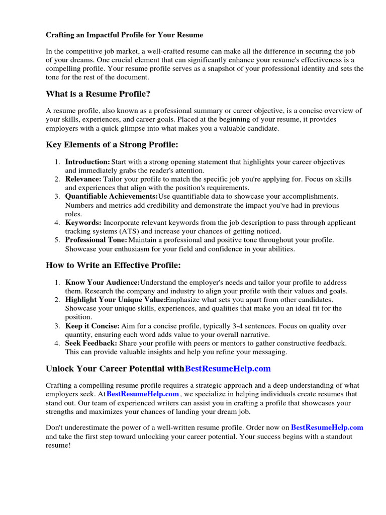 Writing A Profile For A Resume - 1
