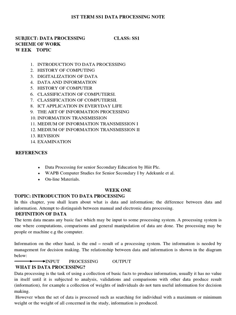 1ST Term SS1 Data Processing Note Sum | PDF | Telecommunications ...