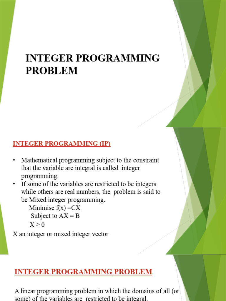Integer programming problem pdf linear programming applied