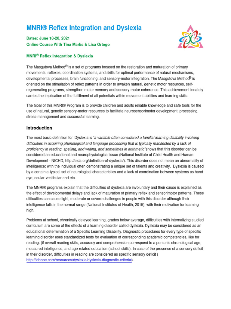 MNRI Reflex Integration and Dyslexia 6.18.21 | PDF | Dyslexia ...