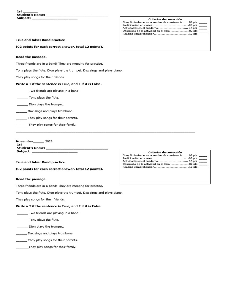 Reading Comprehension Otro PDF Musical Instruments