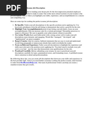 Resume Job Description