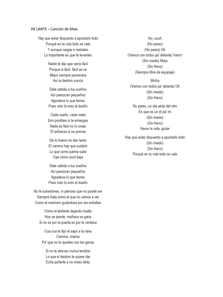 Maia: Letra de 