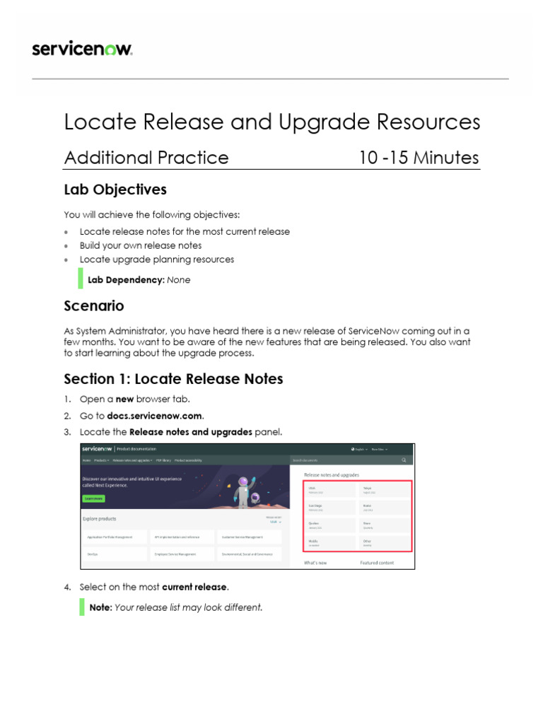 SNAF - Locate Release and Upgrade Resources Lab | PDF