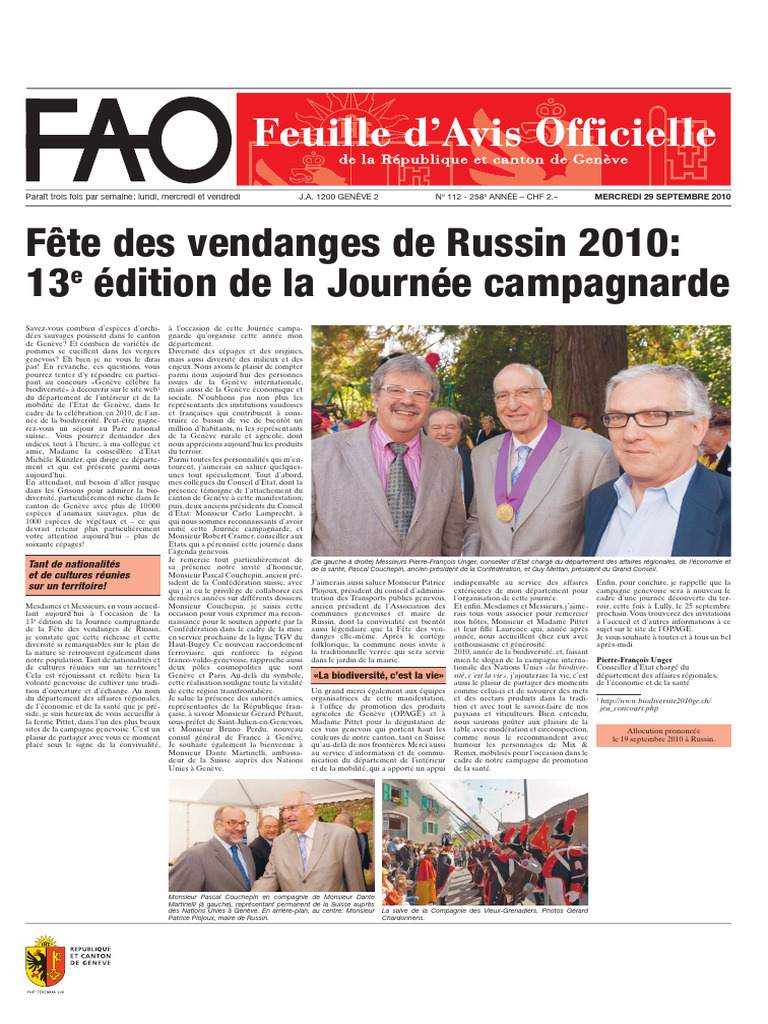 Fête des vendanges à Russin 2010 | PDF