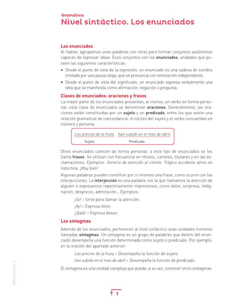 Ejemplos de nivel sintáctico en enunciados | PDF | Predicado (Gramática ...