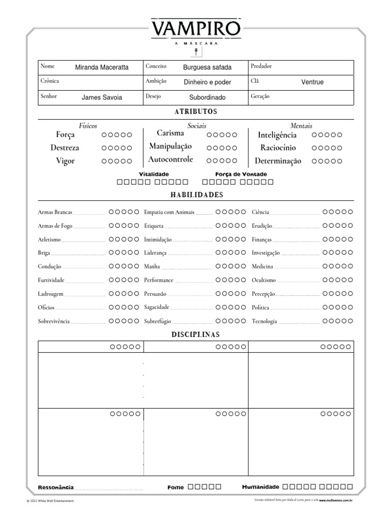 Vampiro a m scara v5 ficha de personagem edit vel v1 0 1 pdf