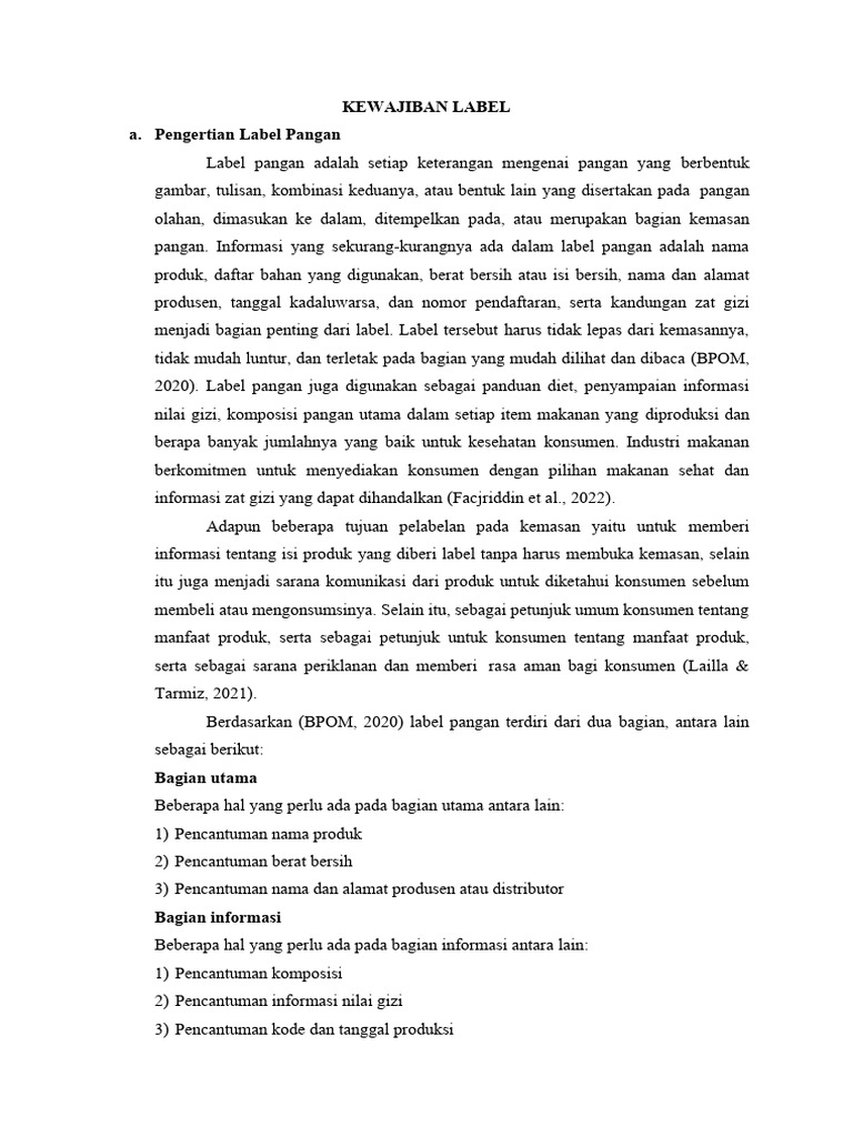 Kewajiban dan Keterangan Label Pangan | PDF | Bisnis | Pengembangan Diri