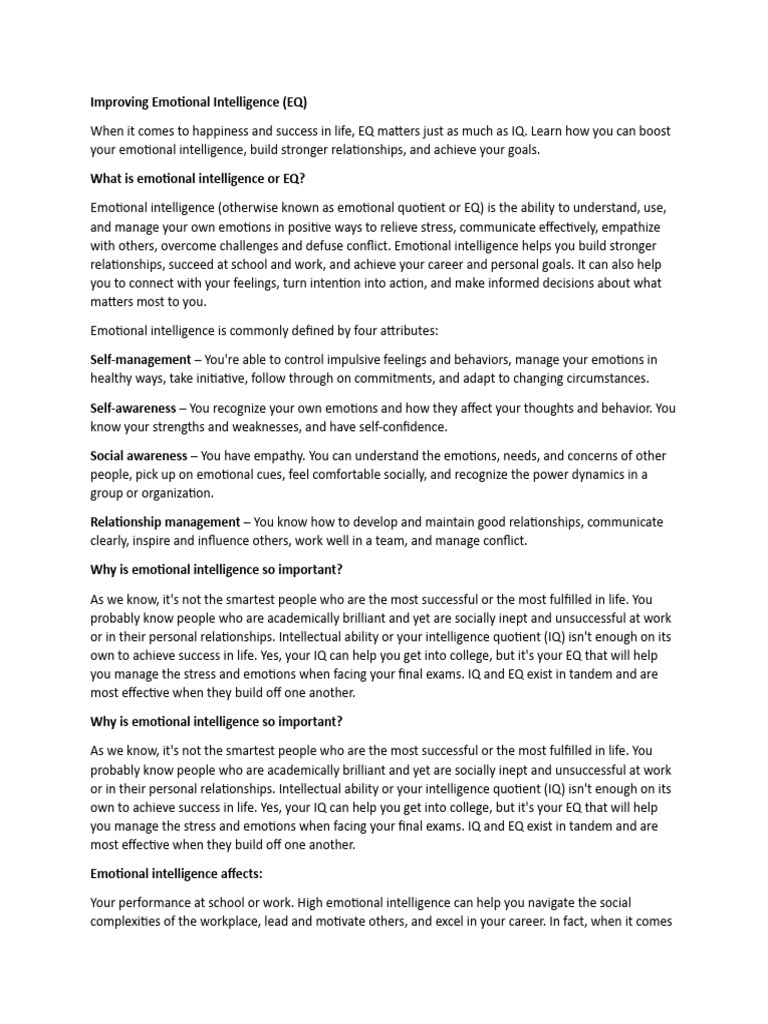 Boost Your Emotional Intelligence Skills | PDF | Emotional Intelligence ...