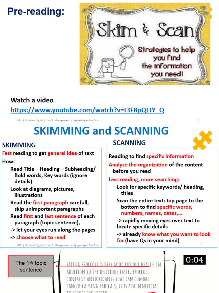 Skimming and Scanning Techniques in Management | PDF | Speed Reading ...