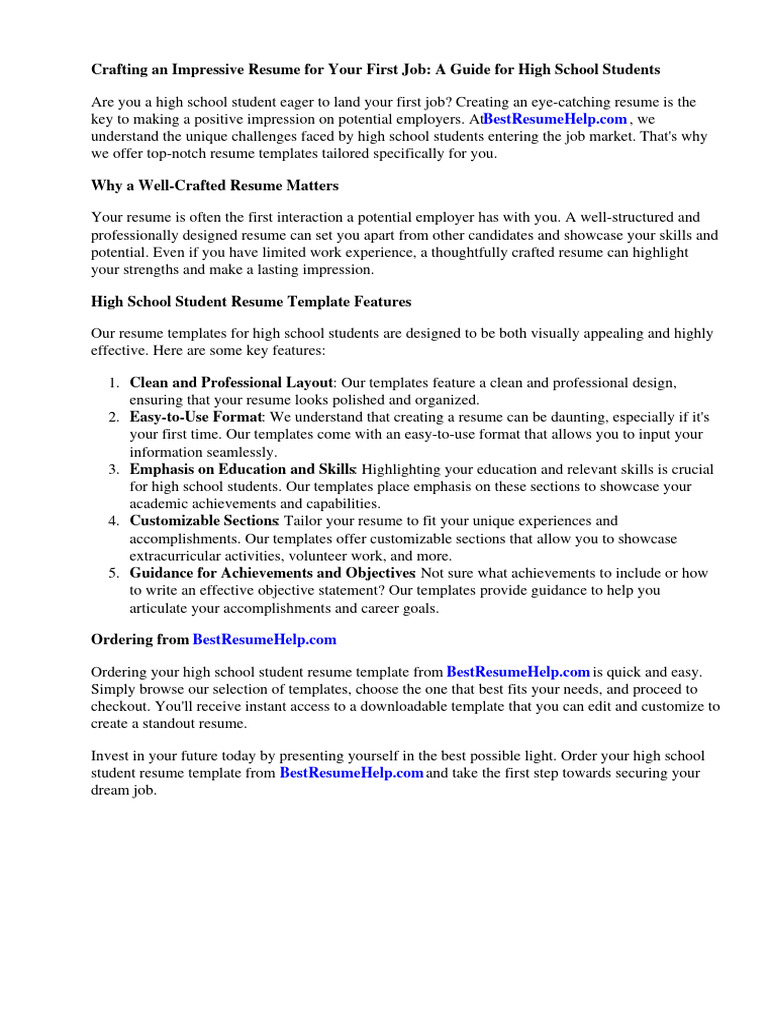Resume Template High School Student First Job | PDF | Résumé