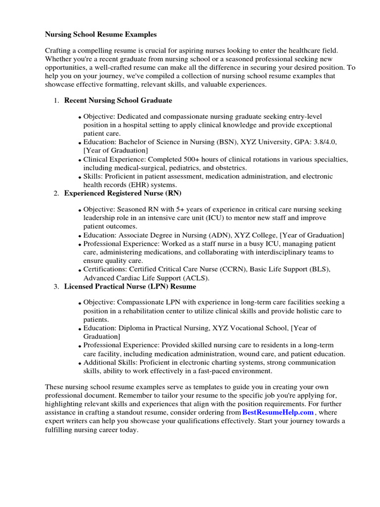 Nursing School Resume Examples - 1718186970